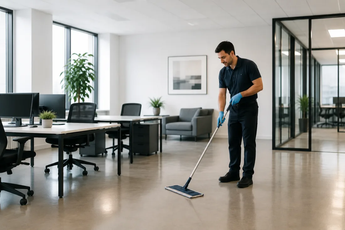 Man cleaning an office